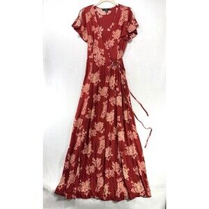 Lulus Dress Womens XS Red Floral Maxi Wrap Boho Coquette Romantic Cottagecore